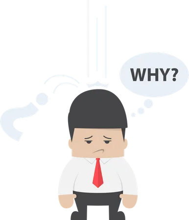 Businessman Ask Himself Why With Question Mark Sign Falling On His Head Business Problem Concept Illustration