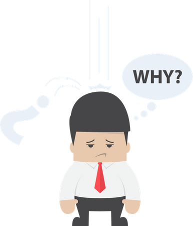 Businessman ask himself why with question mark sign  Illustration