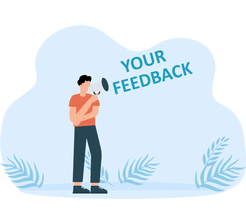 Businessman asks for customer feedback  Illustration