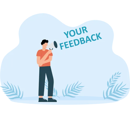 Businessman asks for customer feedback  Illustration