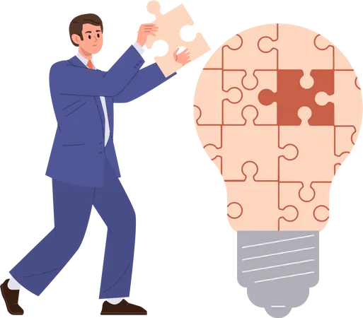 Businessman assembling puzzle pieces into idea  Illustration