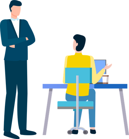 Businessman assisting employee for business direction  Illustration