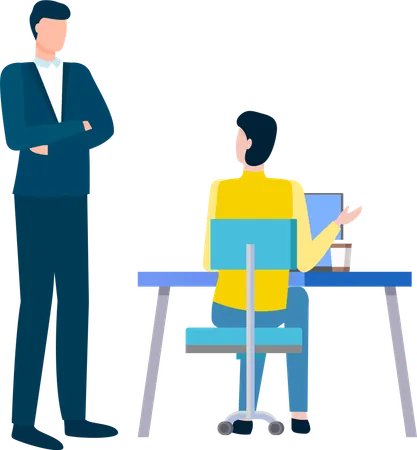 Businessman assisting employee for business direction  Illustration