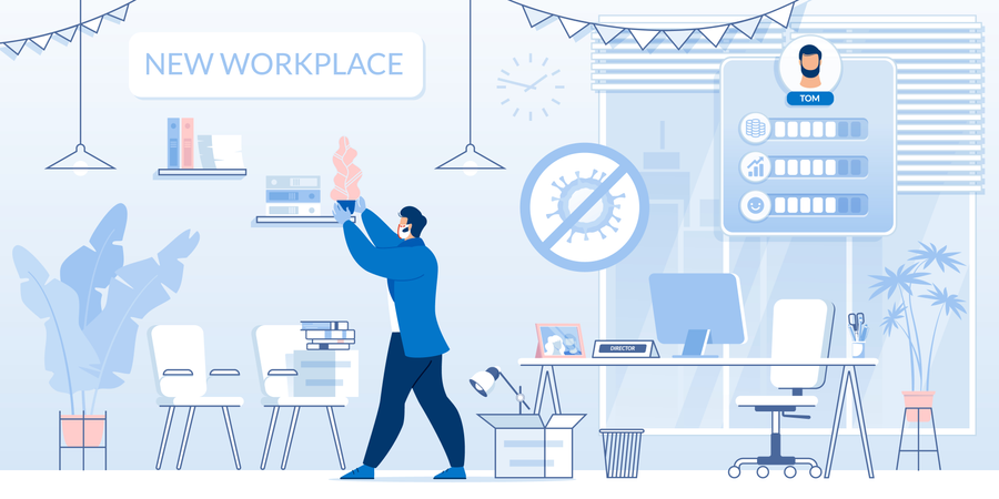 Businessman at New Director Workplace after Covid  일러스트레이션