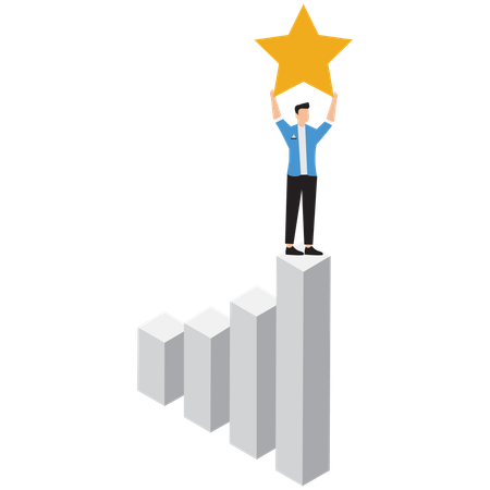 Businessman at the top of graph with a star  Illustration