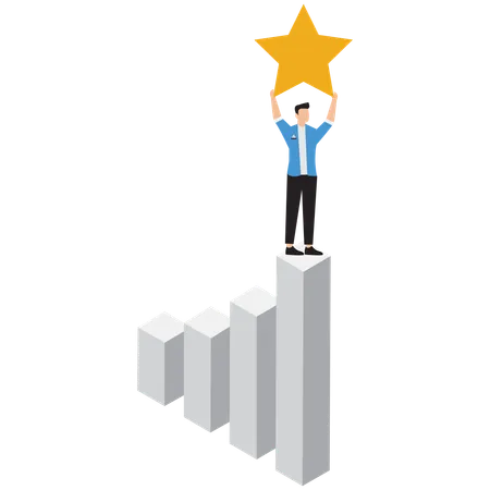 Businessman at the top of graph with a star  Illustration