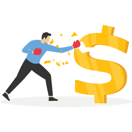 Businessman attack dollar  Illustration