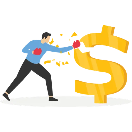 Businessman attack dollar  Illustration