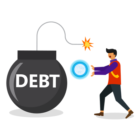 Businessman attack the the debt bomb  Illustration