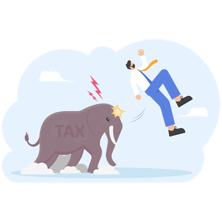 Businessman attacked by a elephant  with words tax  Illustration