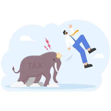 Businessman Attacked By A Elephant With Words Tax Vector Illustration Cartoon Illustration