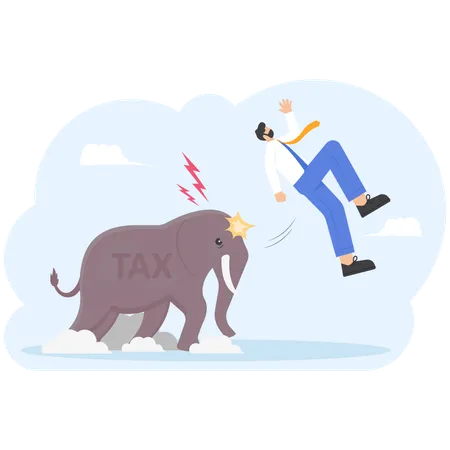 Businessman attacked by a elephant  with words tax  Illustration