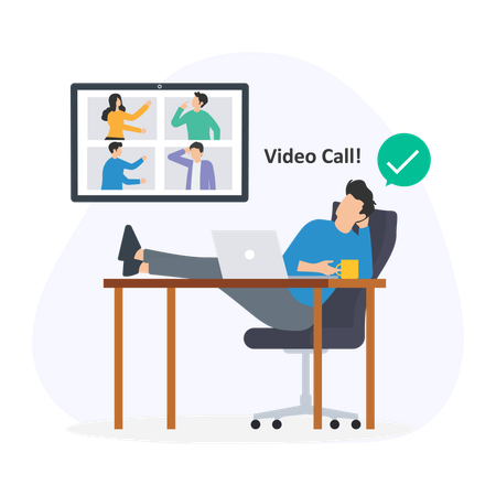 Businessman attending business video call  Illustration