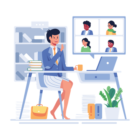 Businessman attending meeting in comfort zone  일러스트레이션