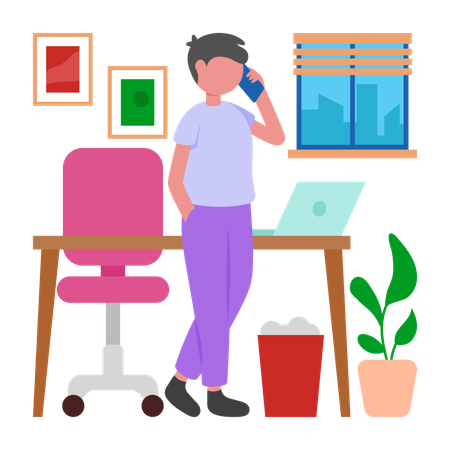 Businessman attending office Calls  Illustration