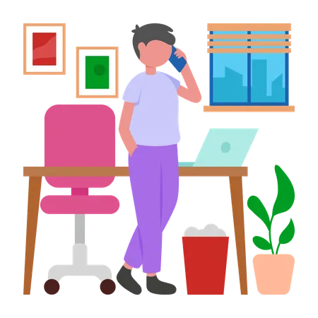 Businessman attending office Calls  Illustration