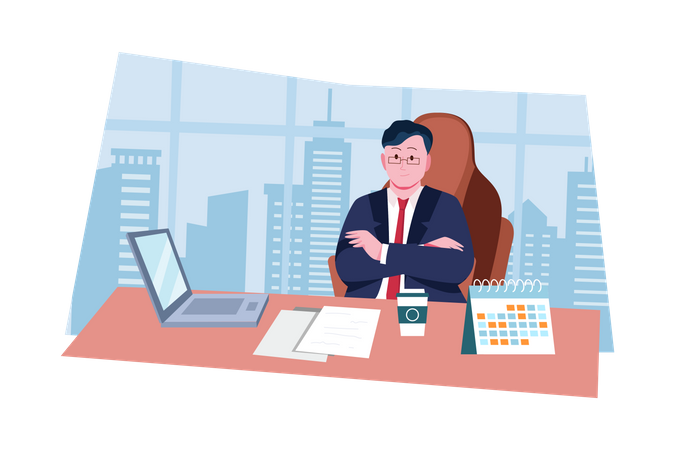 Businessman attending online meeting  Illustration