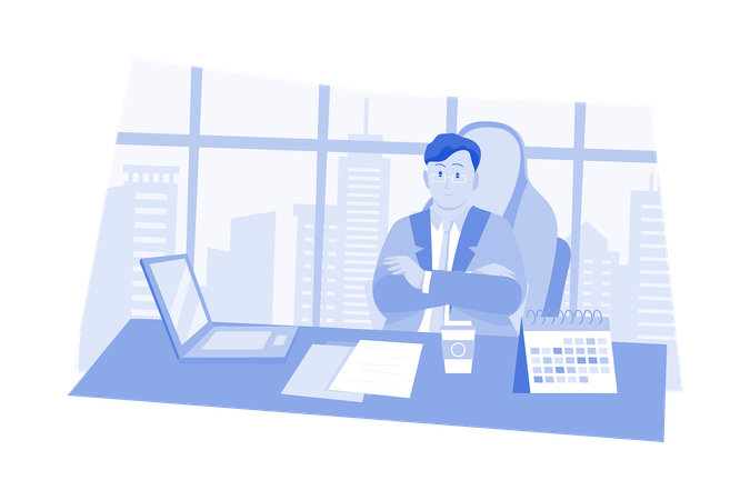 Businessman attending online meeting  Illustration