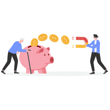 Businessman attracting elderly people deposits  Illustration