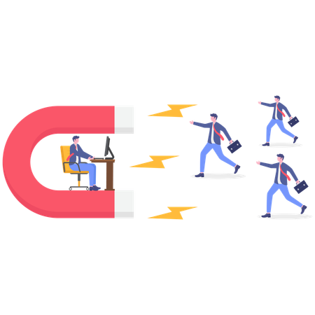 Businessman attracting employee from office  Illustration
