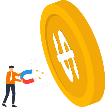 Businessman Attracting Gold Coin with Magnet  of Financial Growth and Investment  Illustration