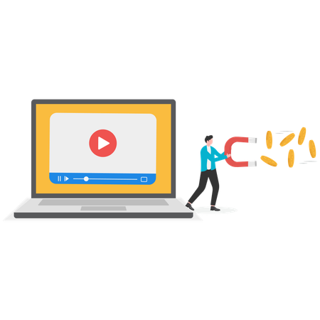 Businessman attracting money for video Subscription  Illustration