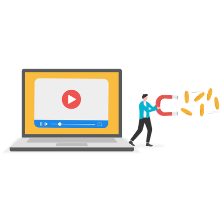 Businessman attracting money for video Subscription  Illustration