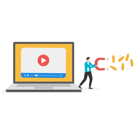Businessman attracting money for video Subscription  Illustration