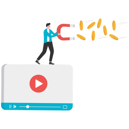 Businessman attracting money for Video subscription  Illustration
