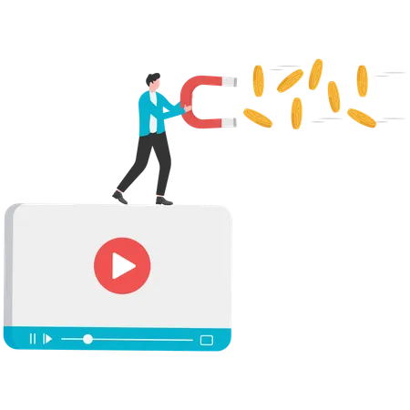 Businessman attracting money for Video subscription  Illustration