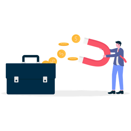 Businessman attracting money from briefcase  Illustration