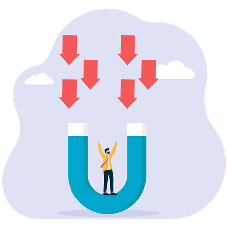 Businessman attracts loss arrow  Illustration