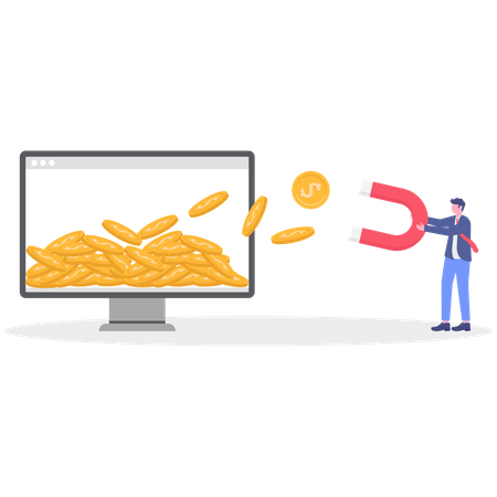 Businessman attracts money coins  Illustration