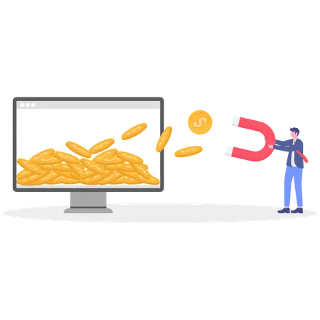 Businessman attracts money coins  Illustration