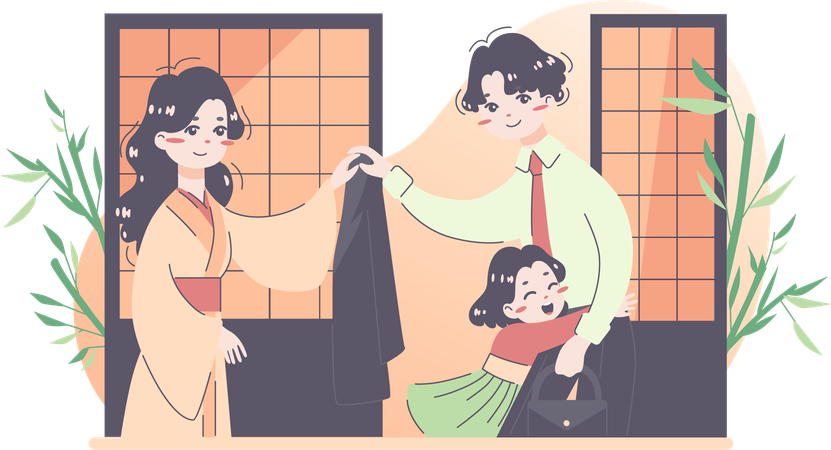 Businessman back to home while his daughter hugging him  Illustration