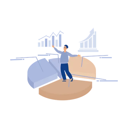 Businessman balance and control pie chart with analytics data in hands  Illustration