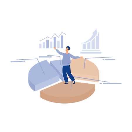 Businessman balance and control pie chart with analytics data in hands イラスト