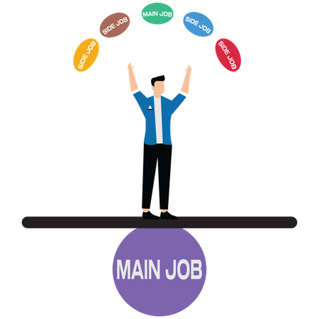 Businessman balance and juggling of main job and side job  Illustration