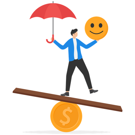 Businessman balance between money and happiness  Illustration