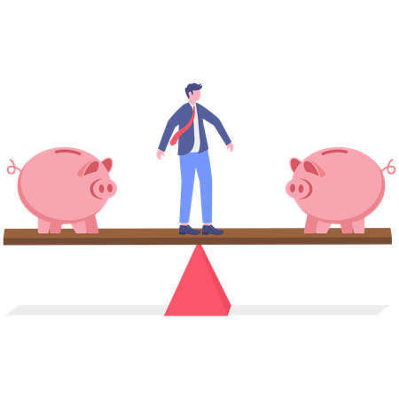 Businessman balance between savings  Illustration