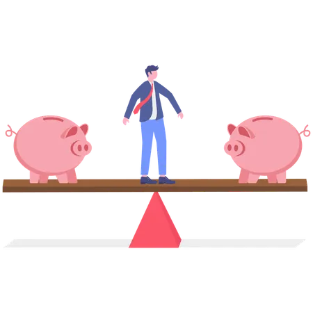 Businessman balance between savings  Illustration