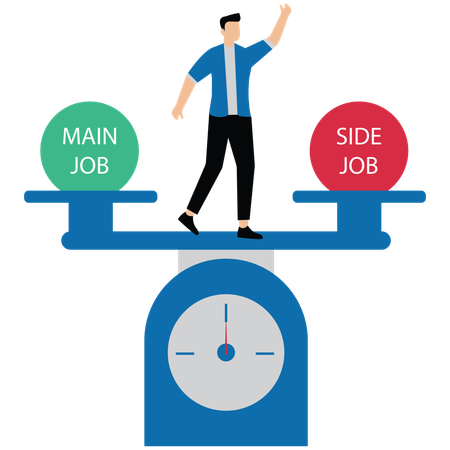Businessman balance of main job and side job on the seesaw business  Illustration