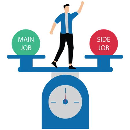 Businessman balance of main job and side job on the seesaw business  Illustration