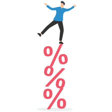 Businessman balance on percentage stack  Illustration