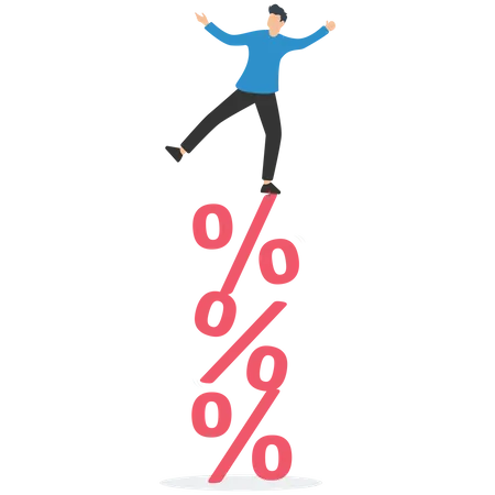 Businessman balance on percentage stack  Illustration