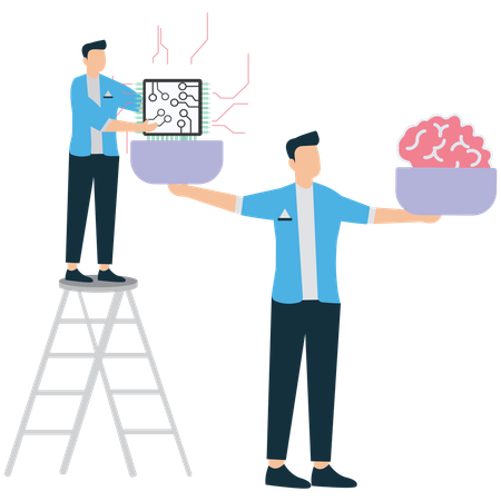 Businessman Balance scales human brain vs AI  Illustration