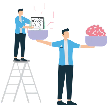 Businessman Balance scales human brain vs AI  Illustration