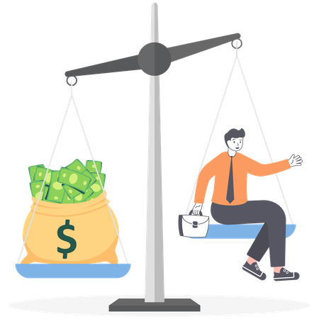 Businessman balance work and money on scales  Illustration