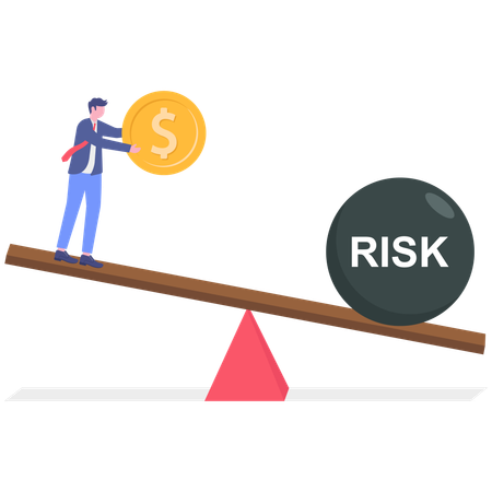 Businessman balanced with large risk load resulting in rich box of dollar rewards  Illustration