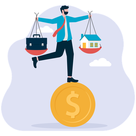 Businessman balances between job and home  Illustration